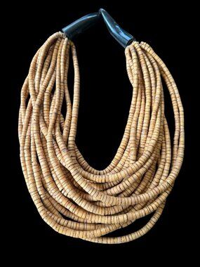 Gerda Lynggaard Monies Coconut Shell Heishi Bead Multi Strand Statement Necklace